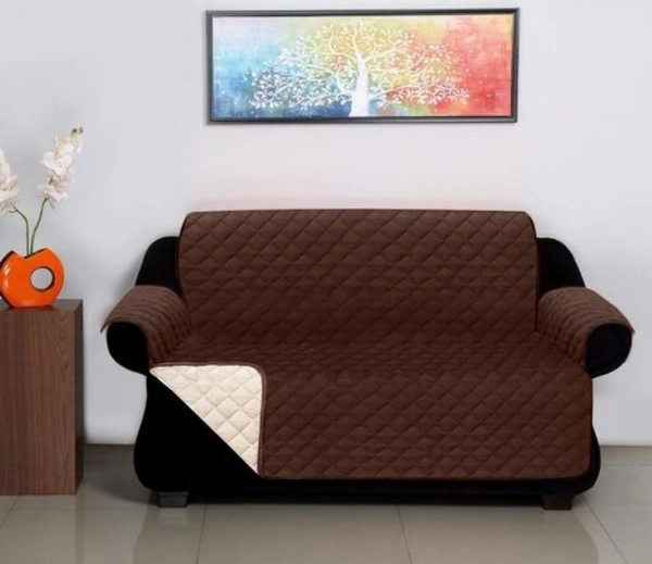 Kuber Industries Reversible 2 Seater Polyester Sofa Cover for Living Room, Brown & Ivory - 2 Seater, Brown & Ivory, Polyster, Elastic/ Strechable, Pack of1